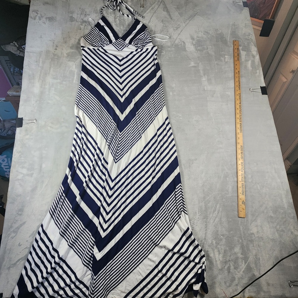 Trina Turk Navy Chevron Striped Halter Maxi Dress‎ size M